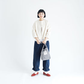 pot and tea デニム裾ゴムパンツ 紺