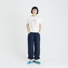 pot and tea デニム裾ゴムパンツ 紺