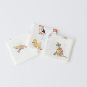 fog linen work isabelle boinot ハンカチ　猫たち/犬たち/鳥たち