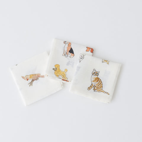 fog linen work isabelle boinot ハンカチ　猫たち/犬たち/鳥たち